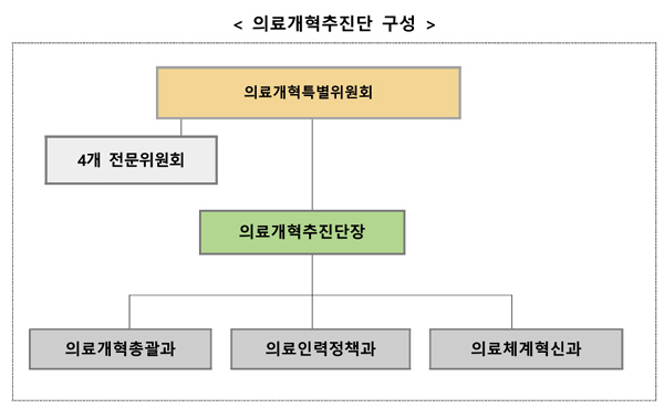 복지부 의료개혁추진단 조직 구성도.